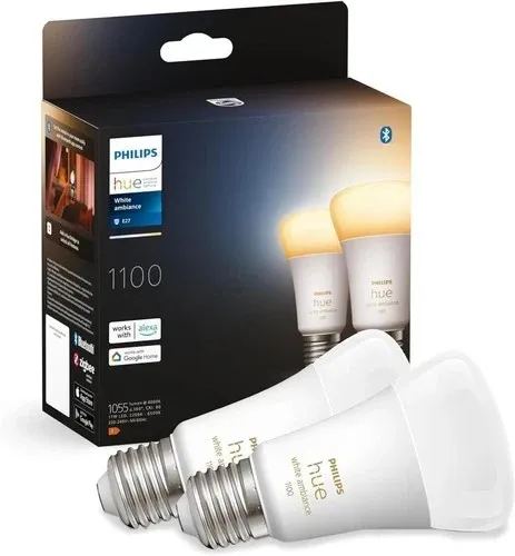 Philips Hue White Ambiance E27 LED Lampen 2-er Pack - dimmbare 1055 lm Leuchtmittel, 50.000 Weißtöne und smarte Steuerung über Sprache und App