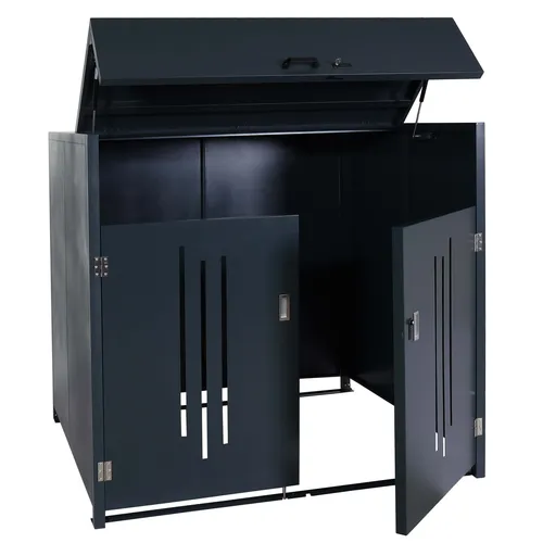 Müllcontainerverkleidung HWC-M54 - Mülltonnenbox für Container bis 1100L, aus robustem Stahl, freistehend und in stilvollem Anthrazit – ideal für eine saubere und ordentliche Außenfläche.