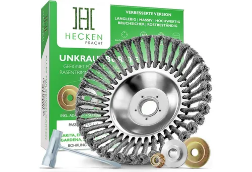 HECKENPRACHT© Profi Unkrautbürste für Freischneider - Effektive Unkrautentfernung 2025 - Zubehör für elektrische Gartenwerkzeuge mit langlebiger Drahtbürste, ideal für kraftvolle Unkrautentfernung und einfache Montage auf gängigen Motorsensen.