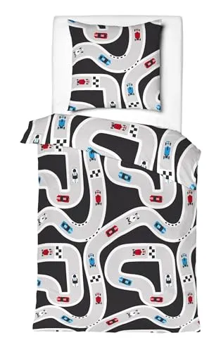 JACK Renforcé Kinder Bettwäsche 2 TLG. Rennwagen - Bettwaren-Set für Kinder, 135x200 cm, 100% Baumwolle, atmungsaktiv und hautfreundlich. Offizielles Rennwagen-Motiv, ideal für kleine Auto-Fans, pflegeleicht und waschbar bei 40°C.