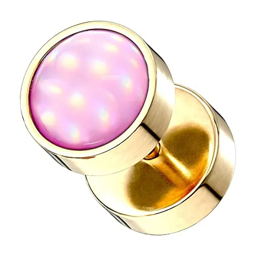 Piercingfaktor Runde Ohrringe Ohrstecker Fake Piercing Ohr Plug Flesh Tunnel Platte Stecker Hantel mit glänzenden Epoxy Stein Gold Pink