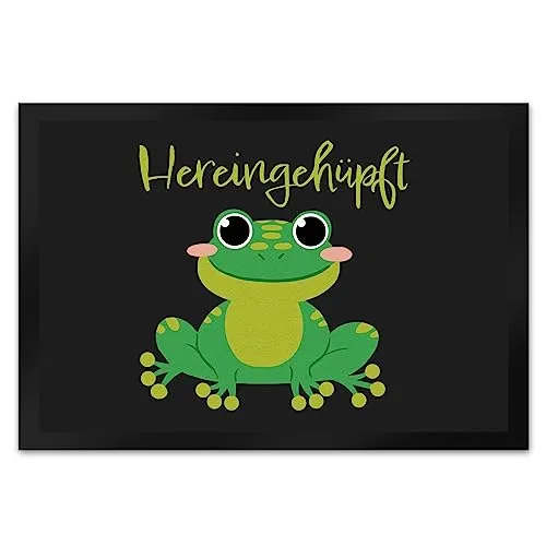 Hereingehüpft Fußmatte XL in 40x60 cm mit süßem Frosch als hübsche Einladung ins eigene Zuhause oder vor dem Kinderzimmer um alle willkommen zu heißen