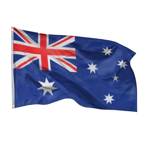 PHENO FLAGS Flagge Australien 90 x 150 cm - Hochwertige australische Nationalflagge für Innen- und Außenbereich, inklusive 2 Messing-Ösen zur einfachen Befestigung. Ideal für Sportevents und patriotische Anlässe.