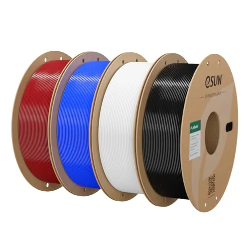 eSUN PLA Filament 1.75mm, PLA Basic 3D Drucker Filament Maßgenauigkeit +/- 0.03mm, 1KG pro Spule, 4 Spulen 3D Druck 3D Filament, Feuerrot+Blau+Kaltes Weiß+Schwarz