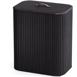 JOSEPH JOSEPH Tota Luxe Wäschekorb 90 Liter Schwarz - Eleganter Wäschekorb aus Bambus mit zwei 45-Liter-Stoffbeuteln für müheloses Trennen und Transportieren. Perfekt für stilvolles Schlafzimmerdekor.