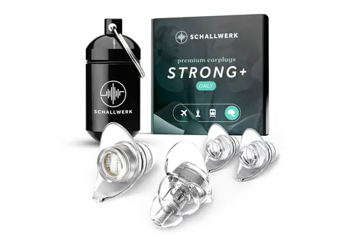 Schallwerk Gehörschutzstöpsel Strong+ Daily – Transparente Ohrstöpsel für Lärmreduktion - Ideale Ohrstöpsel für Arbeit, Freizeit und Musik. Mit transparenten Filtern und praktischer Aufbewahrungsdose – für optimalen Komfort und Schutz.