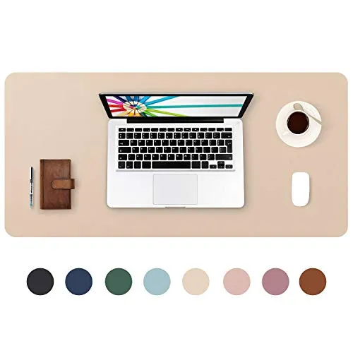 DOBAOJIA Erweitertes Mausepad Große Mausmat Schreibtischmatte Schreibtischunterlage für Laptop/Tastatur/Maus Schreibblock, PU Leder Wasserdicht + Wildleder rutschfest 80 x 40cm (Beige)