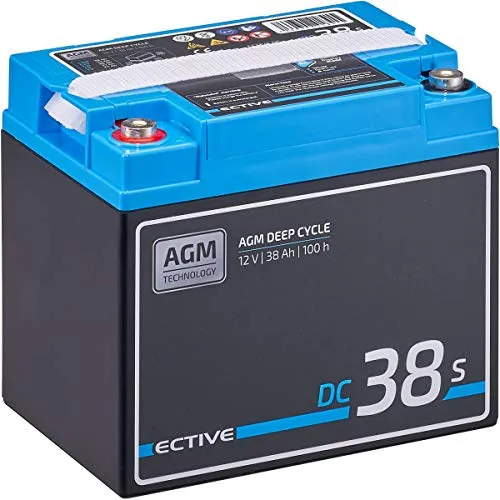 ECTIVE DC 38S AGM Deep Cycle 38Ah Versorgungsbatterie mit LCD-Anzeige - Caravan-Zubehör mit über 15% höherer Zyklenfestigkeit für häufige Be- und Entladung. Integriertes Informationssystem zeigt Ladezustand und warnt bei Problemen.