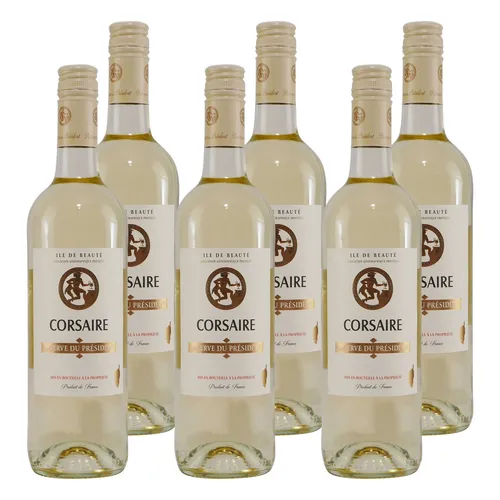 Corsaire - Weisswein aus Korsika, Réserve du Président IGP Ile de Beauté (6 x 0,75 L) - Genießen Sie diesen eleganten Weisswein aus Korsika, perfekt für leichte Gerichte. Mit feiner Säure und fruchtigem Charakter ist er der ideale Begleiter zu Salaten, Fisch und Geflügel.