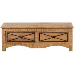 Garderobenbank Akazie 120x45x40 natur versiegelt NATURE OF SPIRIT #310 - Massive Garderobenbank mit 2 geräumigen Schubladen. Das markante Holzbild im Used Look und die wasserbasierte Versiegelung bieten Schutz und Stil im Alltag. Entdecken Sie weitere hochwertige Massivholzmöbel der Serie NATURE OF SPIRIT.