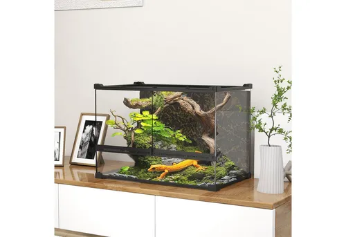 PawHut Glasterrarium für Reptilien 48L mit Frontbelüftung - Gestalten Sie ein naturnahes Zuhause für Ihre Reptilien mit realistischer Steinoptik und optimaler Sicht. Der sichere Drehverschluss und die verbesserte Belüftung sorgen für ein ideales Klima.