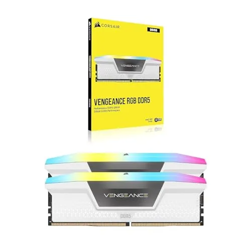 Corsair Vengeance RGB Weiß 32GB Kit - DDR5-6000 Arbeitsspeicher - Arbeitsspeicher mit 32GB (2x16GB) DDR5-6000, beeindruckende RGB-Beleuchtung und hohe Leistung für Gaming und kreative Anwendungen.
