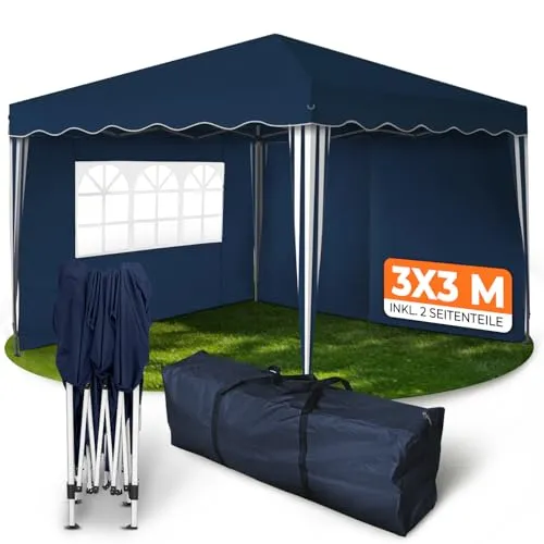 Kronenburg Faltpavillon 3x3m wasserdicht - Wasserdichter Faltpavillon mit UV-Schutz 50+, ideal für Garten und Veranstaltungen. Inklusive 2 Seitenteilen für zusätzlichen Schutz.