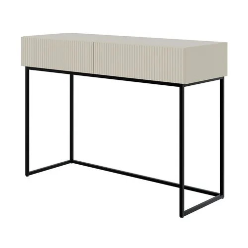 Selsey Schminktisch VELDIO, 110 cm, Greige mit 2 Schubladen - Schminktisch mit modernem Design und grifflosen Schubladen, ideal für stilvolle Kosmetik- und Beauty-Rituale. Perfekt für individuelle Stilrichtungen und Räume.