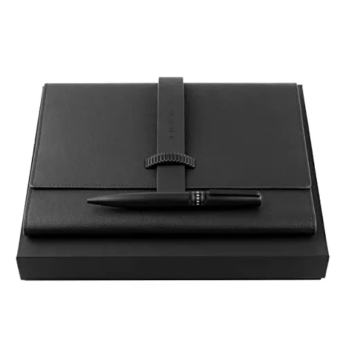Hugo Boss Set Illusion Gear Black Kugelschreiber & A5 Schreibmappe in der Farbe Schwarz, HPBM212A