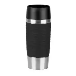 EMSA Travel Mug Waves Isolierbecher - 360 ml, Schwarz - Thermobehälter mit doppelwandigem Edelstahl-Isolierkolben, Quick-Press Verschluss für schnelles Trinken von jeder Seite und spülmaschinenfest für einfache Reinigung.