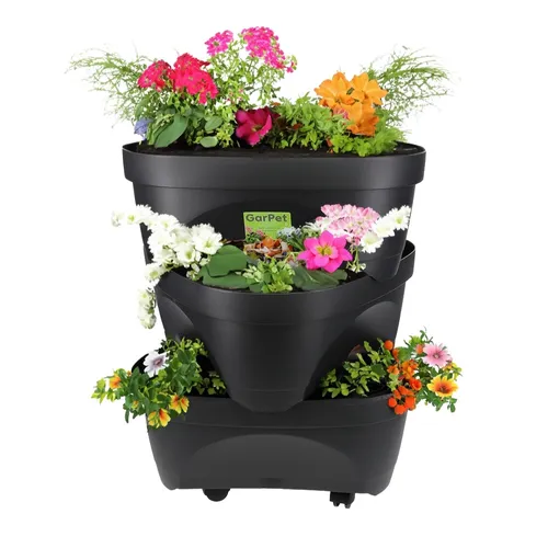 Pflanzsäule mit Rollen für Erdbeeren und Kräuter - Praktische Blumentopf-Säule mit Rollen, ideal für Balkon und Garten. Mit 52 cm Höhe und anthrazitfarbenem Design für stilvolle Pflanzenanordnung.