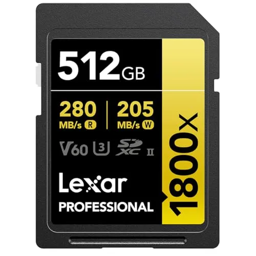 Lexar Professional 1800X 512 GB SDXC UHS-II - Hochleistungs-Speicherkarte mit 512 GB für schnelle Datenübertragungen. Ideal für professionelle Fotografen und Videografen, maximale Lesegeschwindigkeit von 270 MB/s.