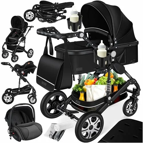 KESSER Loops 3 in 1 Kinderwagen - Kombikinderwagen Komplett-Set mit Babywanne, Buggy und Auto-Babyschale, inkl. Voll-Gummireifen und umfangreichem Zubehör