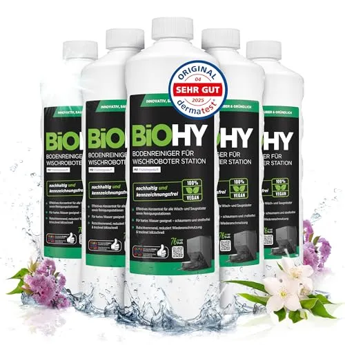BiOHY Bodenreiniger für Wischroboter Station mit Frühlingsduft (6 x 1 Liter) | Reinigungsmittel Konzentrat für alle Wisch & Saugroboter mit Nass-Funktion | Schaumarm & Streifenfrei | Für alle Böden