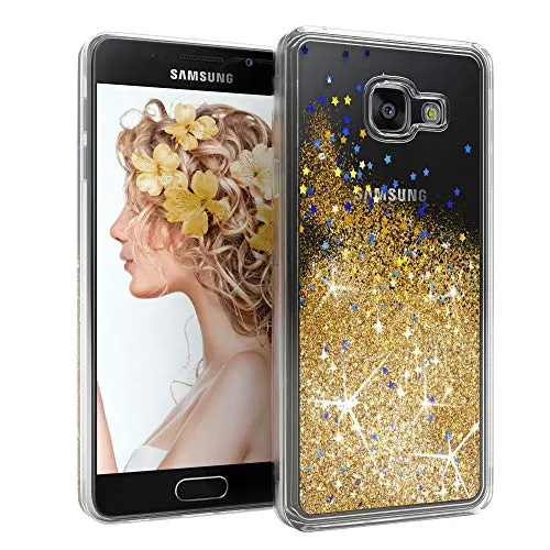 EAZY CASE Hülle kompatibel mit Samsung Galaxy A3 (2016) Schutzhülle mit Flüssig-Glitzer, Handyhülle, Schutzhülle, Back Cover mit Glitter Flüssigkeit, aus TPU/Silikon, Transparent/Durchsichtig, Gold