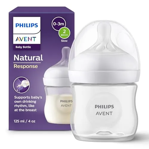 Philips AVENT Natural Response Babyflasche 125 ml – BPA-frei für Neugeborene - Die innovative Babyflasche mit Anti-colic-Ventil reduziert Luftschlucken beim Füttern. Der Sauger gibt nur bei aktivem Trinken Milch ab, was das Stillen unterstützt. Ideal für einen sanften Übergang zum Füttern.