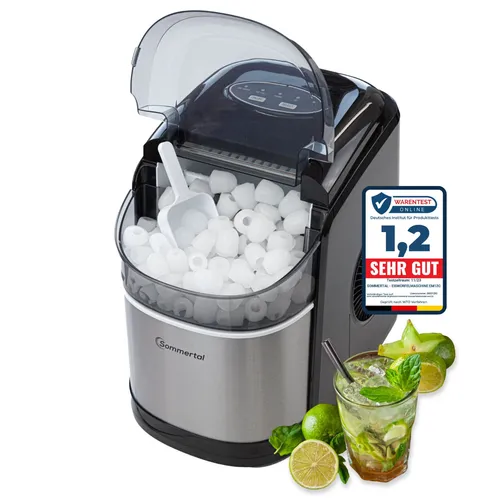 Sommertal Eiswürfelmaschine EM12C - 12kg Eis pro Tag, schnelle Eisherstellung in nur 6 Minuten und zwei Würfelgrößen für jede Gelegenheit