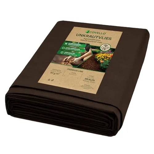 Covello Unkrautvlies braun 50g/m² Premium - Unkrautfolie wasserdurchlässig - Unkrautvlies für Garten - Gartenvlies gegen Unkraut hohe UV-Stabilisierung - reißfestes Unkrautvlies 120m² (75m x 1,6m)
