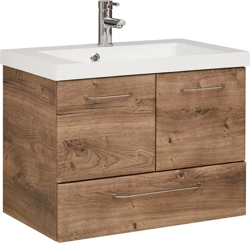 Waschtisch SAPHIR "Quickset Mineralmarmor-Waschtisch mit Unterschrank, 74 cm breit", braun (Eiche Ribbeck) - Waschbeckenunterschrank mit elegantem Design, 2 Türen und 1 Schublade, inkl. Türdämpfer für sanftes Schließen. Ideal für stilvolle Badezimmergestaltung.