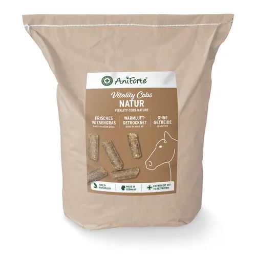 AniForte Vitality Cobs Natur für Pferde 14 kg – 100 % natürliche Heucobs zur Trockenfütterung - Der ideale Heuersatz für Pferde – vitalstoffreich und staubarm. Fördert die Kauintensität und ist perfekt für die Trockenfütterung geeignet. Einfach zu füttern, ohne Einweichen!