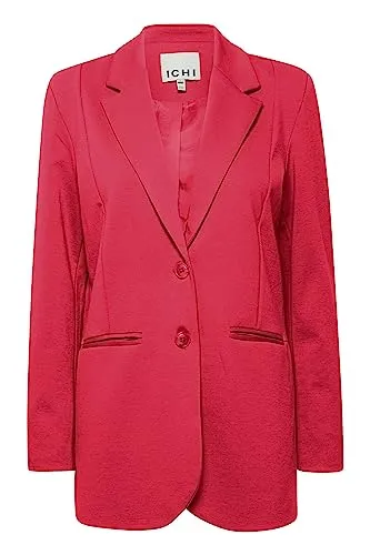 ICHI IHKATE SUS OVERSIZE BL Damen Blazer Longblazer Jacke Long-Blazer mit Knöpfen Stretch und Reverskragen, Größe:XS, Farbe:Raspberry Wine (181741)