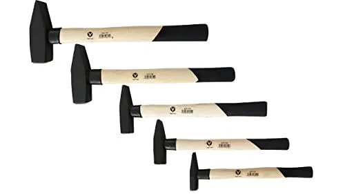 Vago-Tools Profi 5 tlg Set Schlosserhammer - 5 tlg. Set Hämmer (100g-1000g) mit Holzgriff, ideal für Heimwerker und Profis. Hohe Stabilität und Schlagkraft für effizientes Arbeiten.