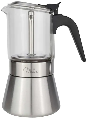 Milu Espressokocher silber, 4 Tassen - Espressokocher & Mokkakannen, elegantes Design aus Aluminium, ideal für aromatischen Espresso und perfekt für 4 Tassen.