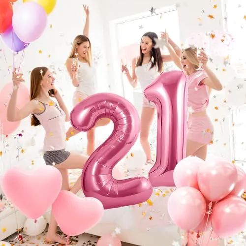 Geburtstag zahlen luftballon 21 jahre | Folienballon Rosa- Folienballon in 40"-101cm Geburtstagsdeko - Ballon Zahl Deko zum Geburtstag fliegt mit Helium für Mann Frauen 21.Geburtstags