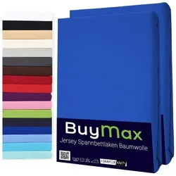 Buymax Spannbettlaken 2-er Set, Doppelpack, Bettlaken, Jersey 100% Baumwolle, Gummizug: rundum, (2 Stück), Pflegeleicht und Atmungsaktiv in Verschiedenen Farben und Größen blau 70 cm x 140 cm