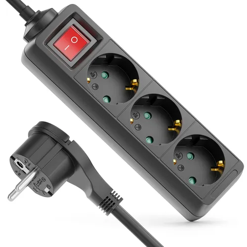 Steckdosenleiste 3-Fach Flachstecker Mehrfachsteckdose Mehrfachstecker 3m Kabel