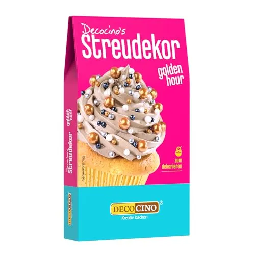 DECOCINO Streudekor Golden Hour 40g - Tolle Streusel in den Farben schwarz, gold und weiß, Ideal für Torten, Muffins oder Kuchen, perfekt für jede Party oder einfach mal so
