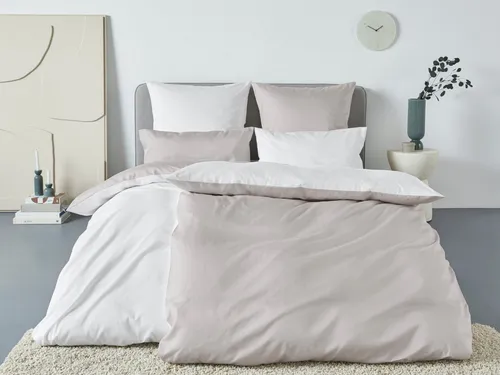 Guido Maria Kretschmer Home&Living Bettwäsche Mila2 - Bettwäsche-Set aus 100% Mako-Satin, 2-teilig in beige-weiß, mit Wendefunktion und sichtbarem Reißverschluss für praktischen Komfort.