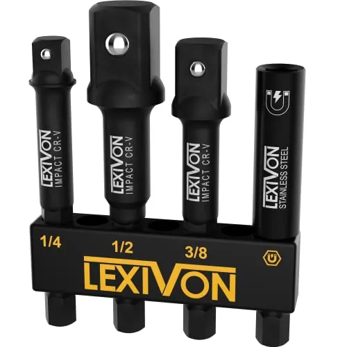 LEXIVON Impact Stecknuss Adapter bit & Magnetic bithalter Set | 4 Stück of 1/4-Inch Hex Shank Extension auf 1/4", 3/8", and 1/2" Drive (6.35 | 9.5 | 12.7mm)