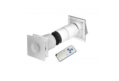 Lüftungsanlage HRV100P mit Wärmerückgewinnung - HLKK-Lüfter & -Gebläse, effiziente Wandmontage mit Fernbedienung für kontrollierte Raumlüftung, ideal für bessere Luftqualität und Energieeinsparung.