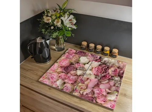 banjado Herd-Abdeckplatte Glas Strauss Rosen, gehärtet, 2 tlg. - Küchengeräte-Zubehör mit elegantem Rosen-Design, schützt Ihre Herdoberfläche und sorgt für eine ansprechende Küchenästhetik.