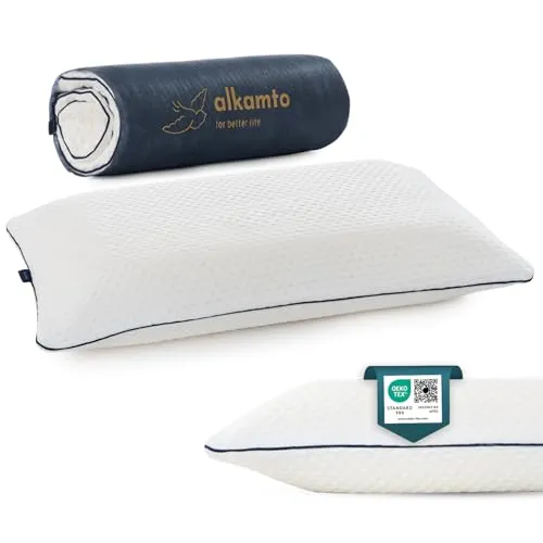 alkamto Memory Foam Kopfkissen 70 x 45 cm – Ergonomisches Nackenstützkissen – Oeko-Tex Zertifiziert – Thermoregulierender Bezug – Hypoallergen & Waschbar (70 x 45 x 12 cm)