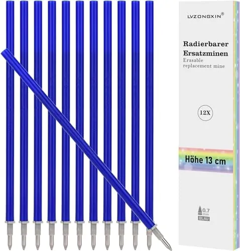 Ersatzminen, Kompatibel Mit Legami, [ Blau, 12er], Spitze 0,7mm,Höhe 13 cm, Radierbare Tintenrolle