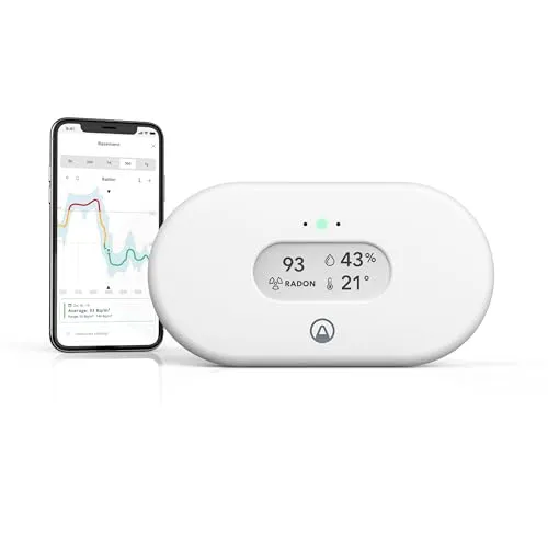 Airthings View Radon 2989 - WLAN-fähiger Raumluftqualitäts-Messgerät für Radon, Temperatur und Feuchtigkeit, mit App und Hub-Funktion für smarte Überwachung