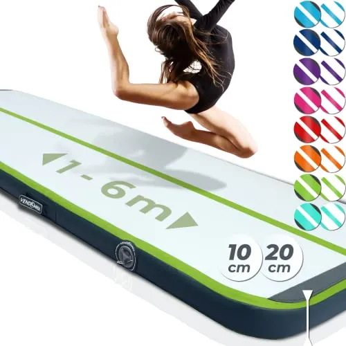 AIRTRACK Tumbling Matte mit Pumpe 200x100x10cm - Hellgrün - Die AIRTRACK Tumbling Matte ist ideal für Gymnastik und Akrobatik. Mit einer Dicke von 10 cm bietet sie Stabilität und Komfort. Inklusive Pumpe für schnellen Einsatz und einfachem Transport – perfekt für Indoor und Outdoor.