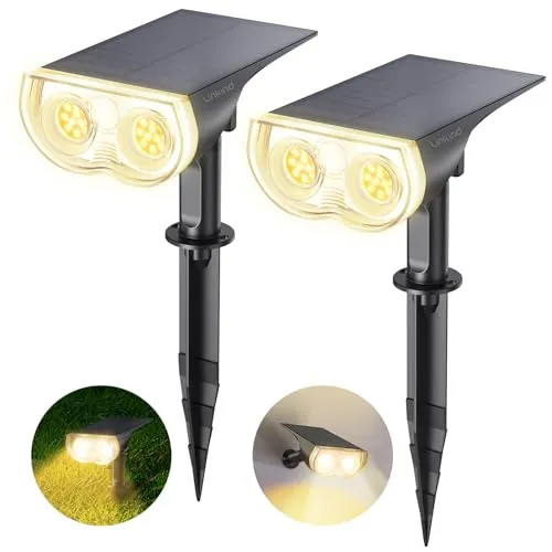 Linkind LED Solarlampen StarRay, Dusk to Dawn Licht Sensorik Solarleuchte, IP65 wasserdicht Außenwandleuchte, 800lm 3000K Warmweiß Solar Wegbeleuchtung Strahler für Garage Eingang, 2 Stück