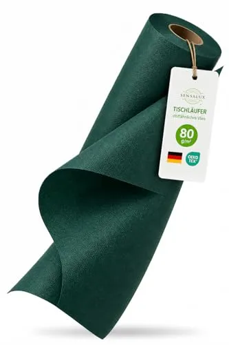 Sensalux Vlies Tischläufer Grün 30 cm x 25 m, Tischband stoffähnlich, Tischdeko Meterware für Hochzeit Geburtstag Event Catering, Oeko-TEX