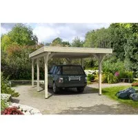 Skan Holz Flachdach-Einzelcarport Spessart 355 cm x 604 cm - Robuster Einzelcarport aus imprägniertem Leimholz mit flacher Dachform, idealer Schutz vor Witterung und optimaler Wasserabfluss durch beschichtete Aluminium-Dachplatten.