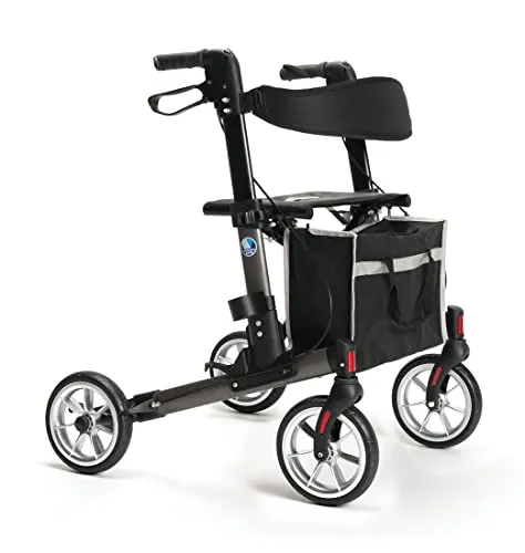 FabaCare Rollator Quava - Leichtgewichtrollator in Carbon-Grau - Faltbarer Rollator (7,7 kg) mit höhenverstellbaren Griffen (83-95,5 cm) und Sicherheitsreflektoren für mehr Sicherheit. Ideal für unterwegs!