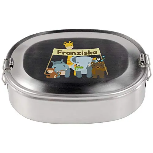 Personalisierte Brotdose mit Name zur Einschulung I (Zootiere,groß) I Edelstahldose für Schulkind I Frühstücksbox Jungen und Mädchen I Nachhaltige Geschenkidee zum Schulstart